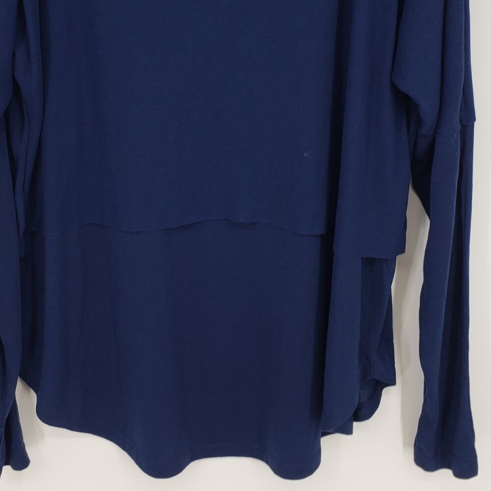 FP Movement by Free People Twice as Nice Henley Top L Long Sleeves Navy Blue - Picture 11 of 12